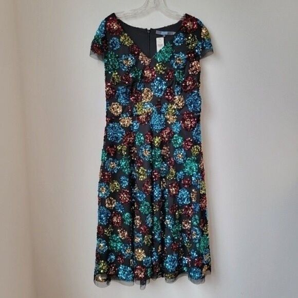 NWT Anthropologie Eva Franco Multicolor Sequined Holiday Party Midi Dress - Picture 5 of 16